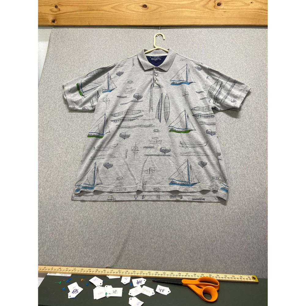 Regatta Polo Shirt Mens XL Heathered Gray Sailing Boat Cotton Tennis Performance